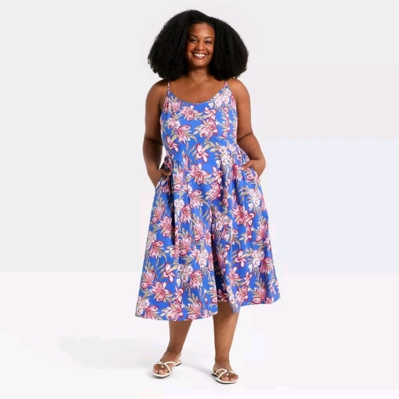 a new day Dresses & Skirts - A New Day NWT Blue Floral Corset Midi Dress Size 4X